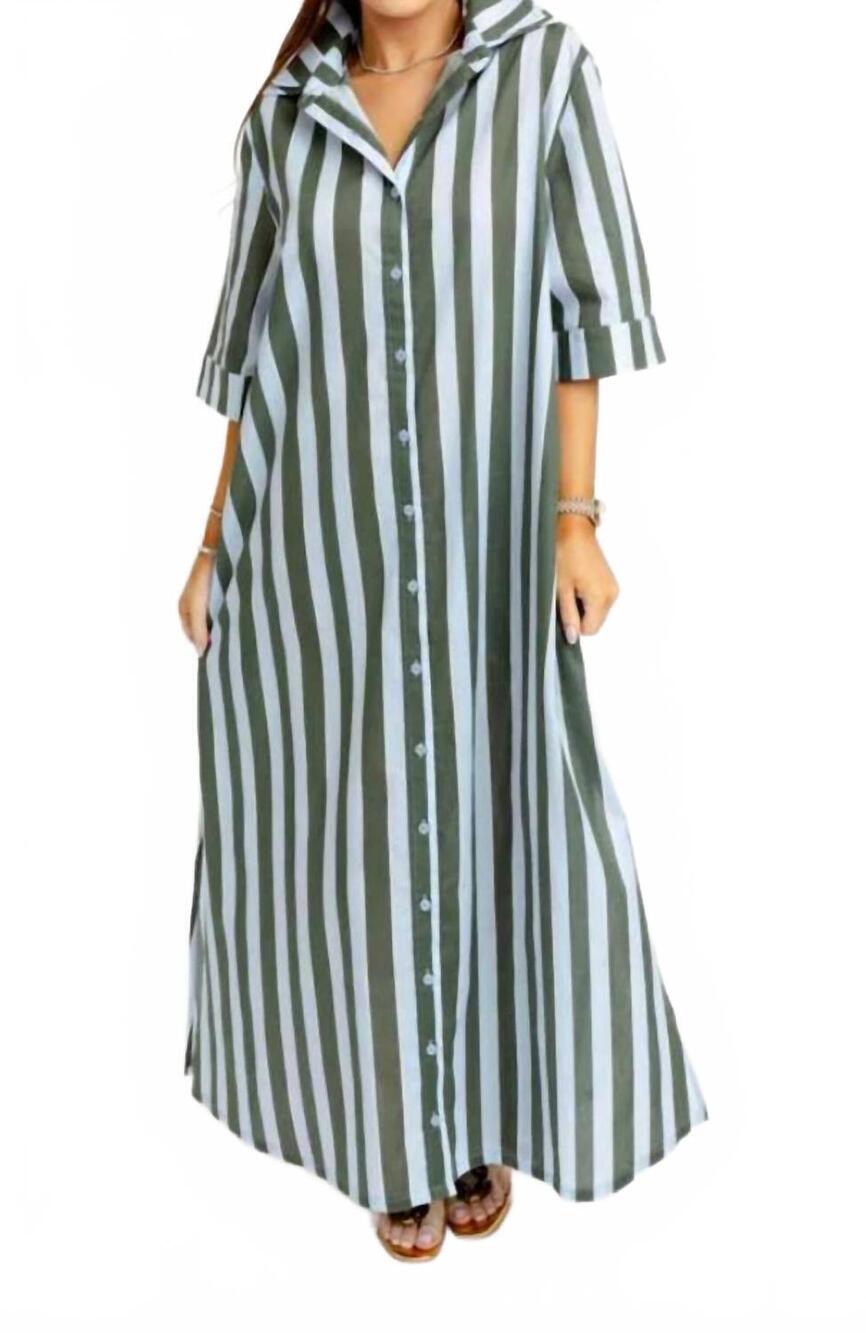 NEW KARLIE bold stripe maxi shirt dress in green